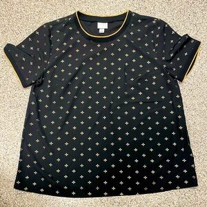 New Day Short sleeve black/gold blouse Size Small NWOT